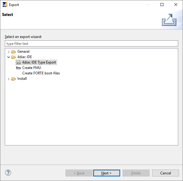 Выбор типа экспорта