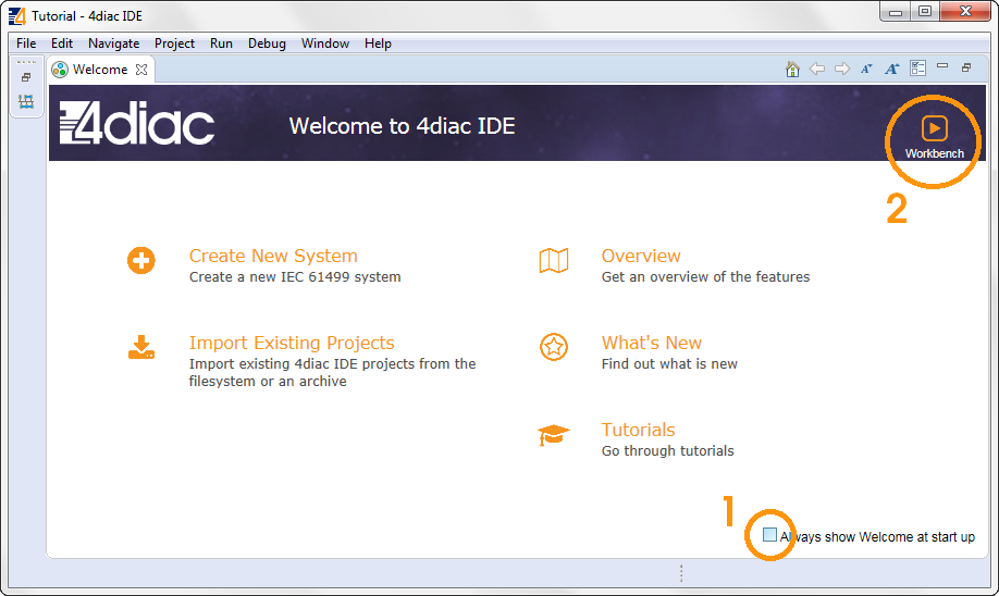 Экран приветствия 4diac IDE